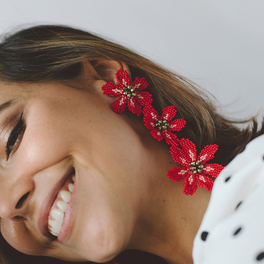 Triple Flor Earrings [Red Rose]