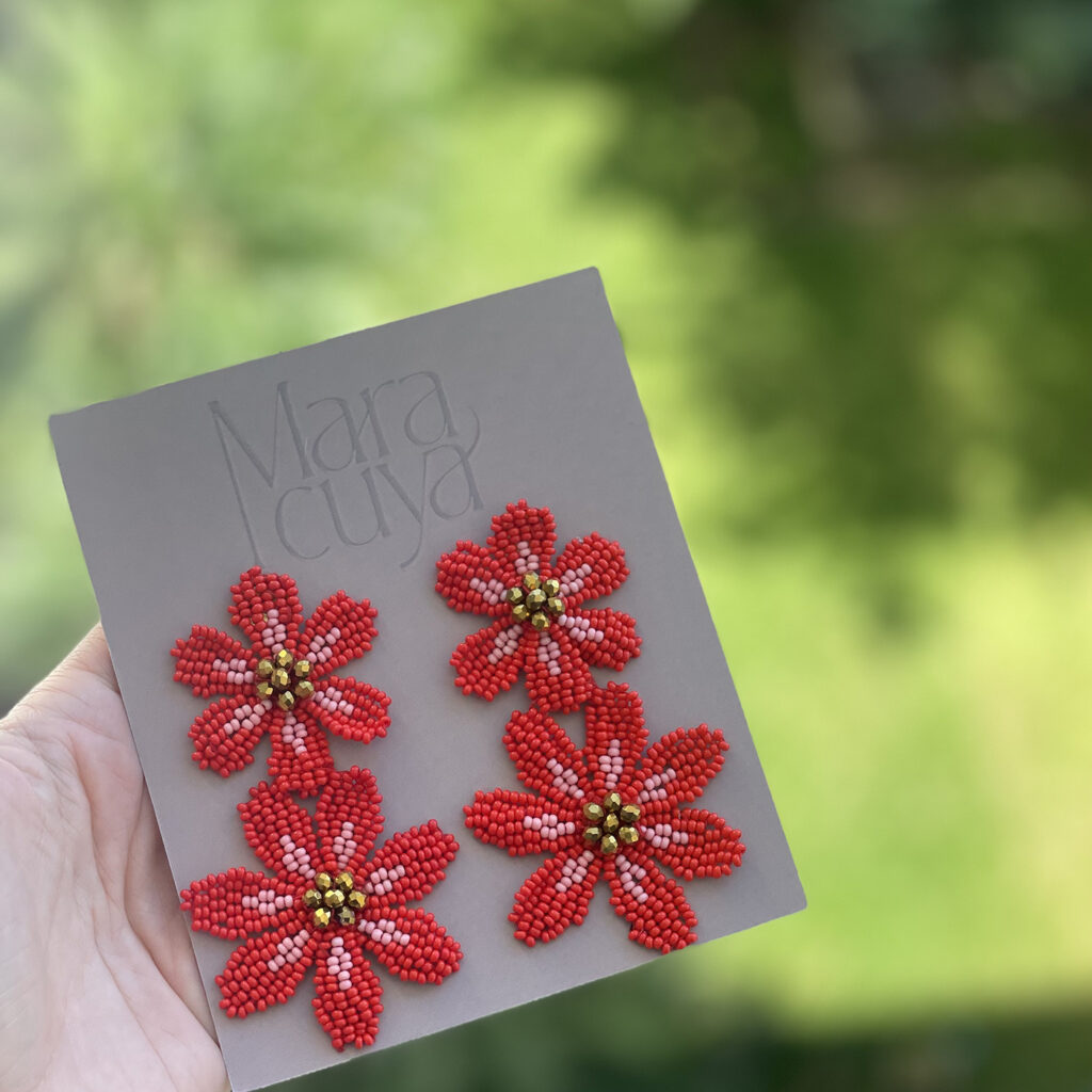 Double Flor Earrings [Red/Pink]