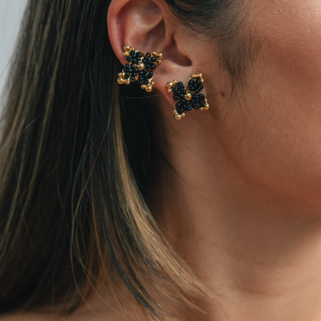 Silva Earrings & Ear Cuff Set [Black]