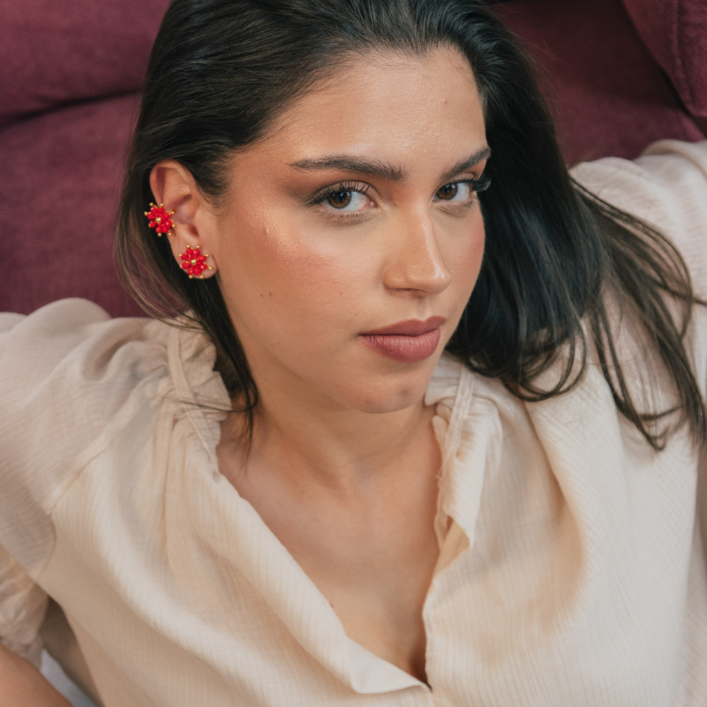 Silva Earrings & Ear Cuff Set [Red]